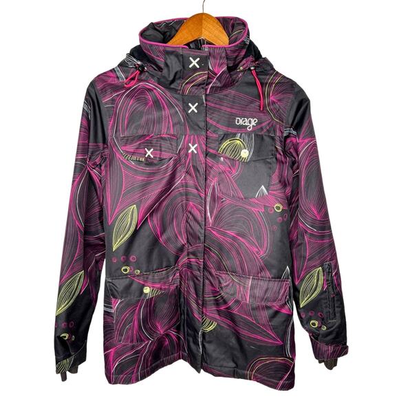 Orage Womens S Y2K Snowboard Ski Jacket Hooded Winter Abstract Full Zip Purple - Picture 1 of 11